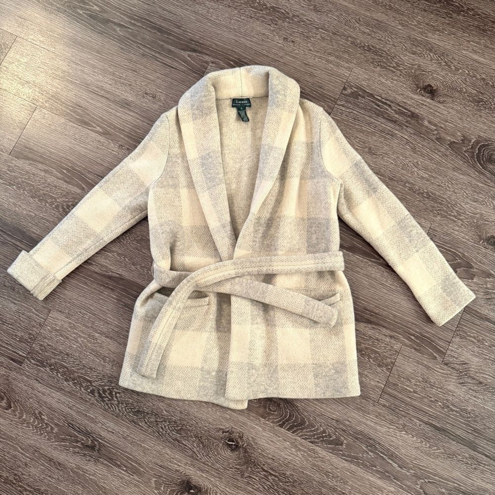 Lauren Ralph Lauren Vintage Lambswool Belted Open Sweater